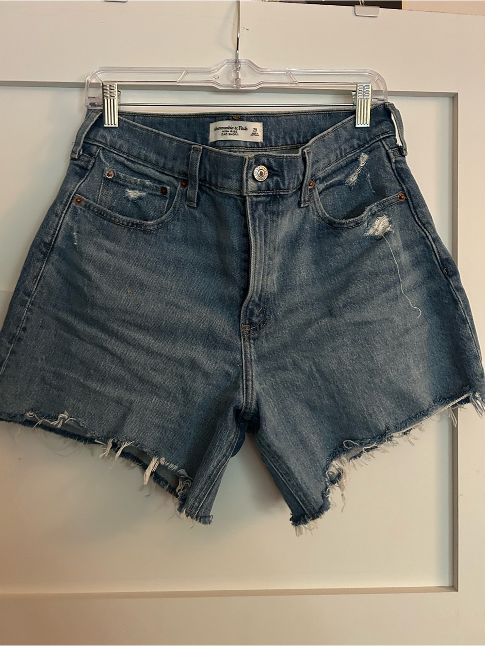 Abercrombie & Fitch High Rise Dad Shorts - Medium Destroyed Blue